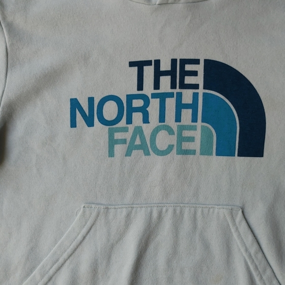 The North Face Girls Pullover Hoodie Ice Blue Big Spell Out Logo Size S 7/8 - Picture 4 of 15
